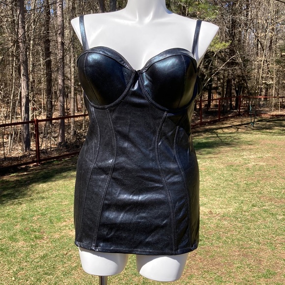 Dresses & Skirts - Faux leather/liquid look stretch black lace back mini dress size 1X/2X